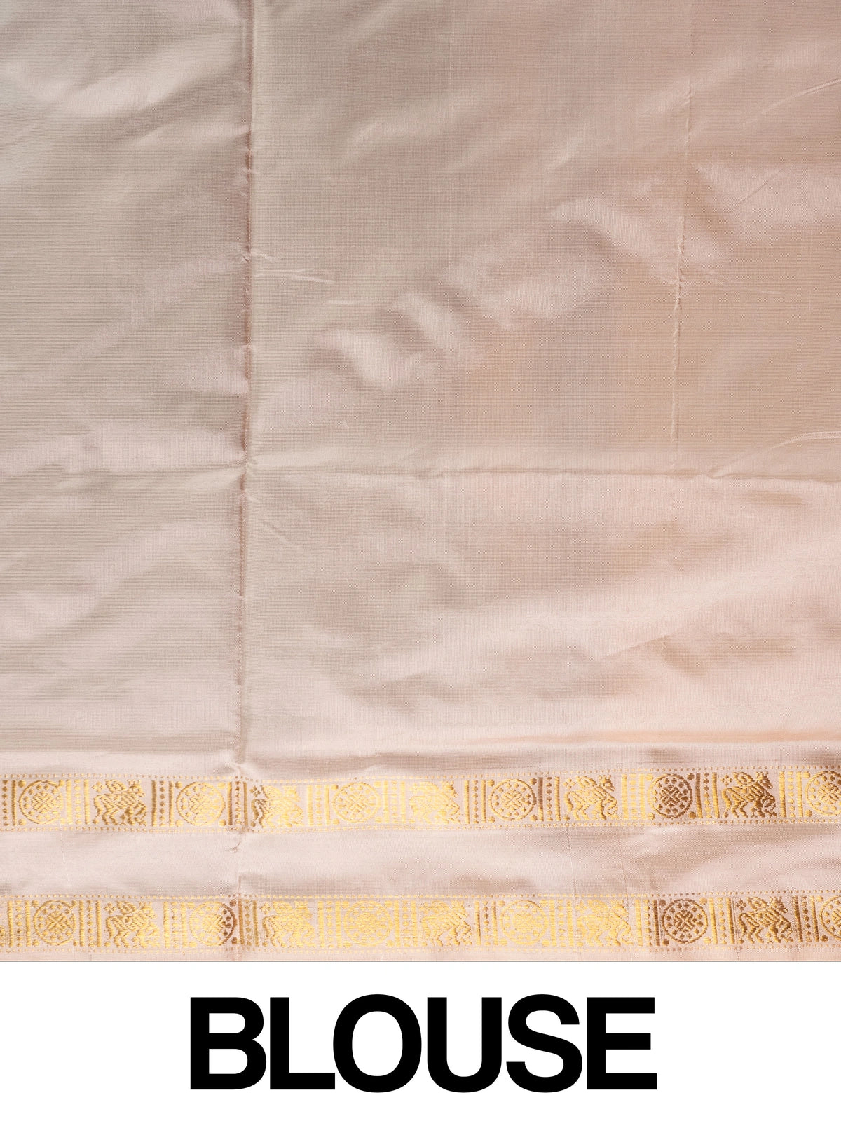 Royal blue banana silk saree with lavender-gold zari border and contrast beige striped pallu
