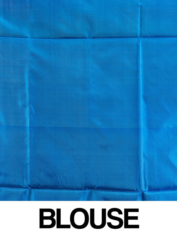 Multicolour checked banana silk saree with contrast blue pallu and silver woven motifs