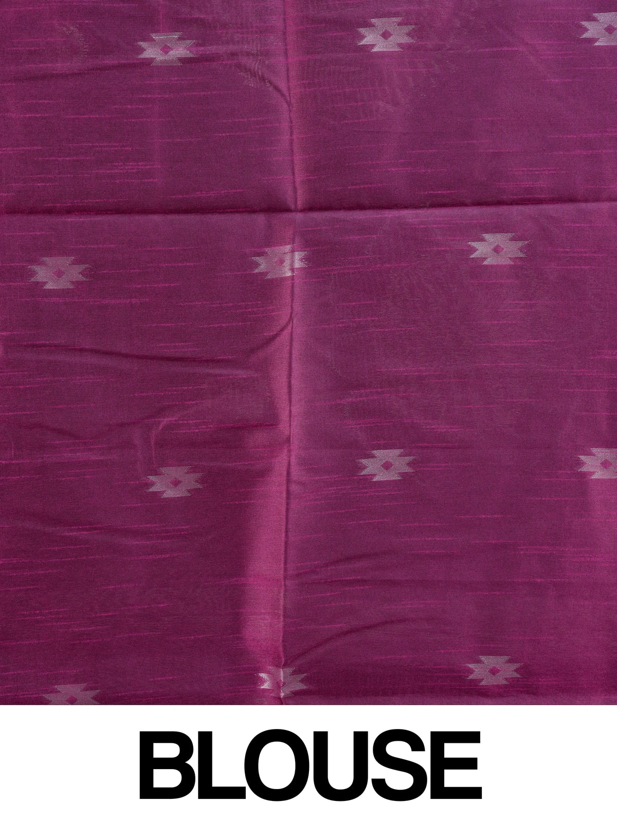 Magenta semi tussar saree with silver floral medallions and temple triangle border