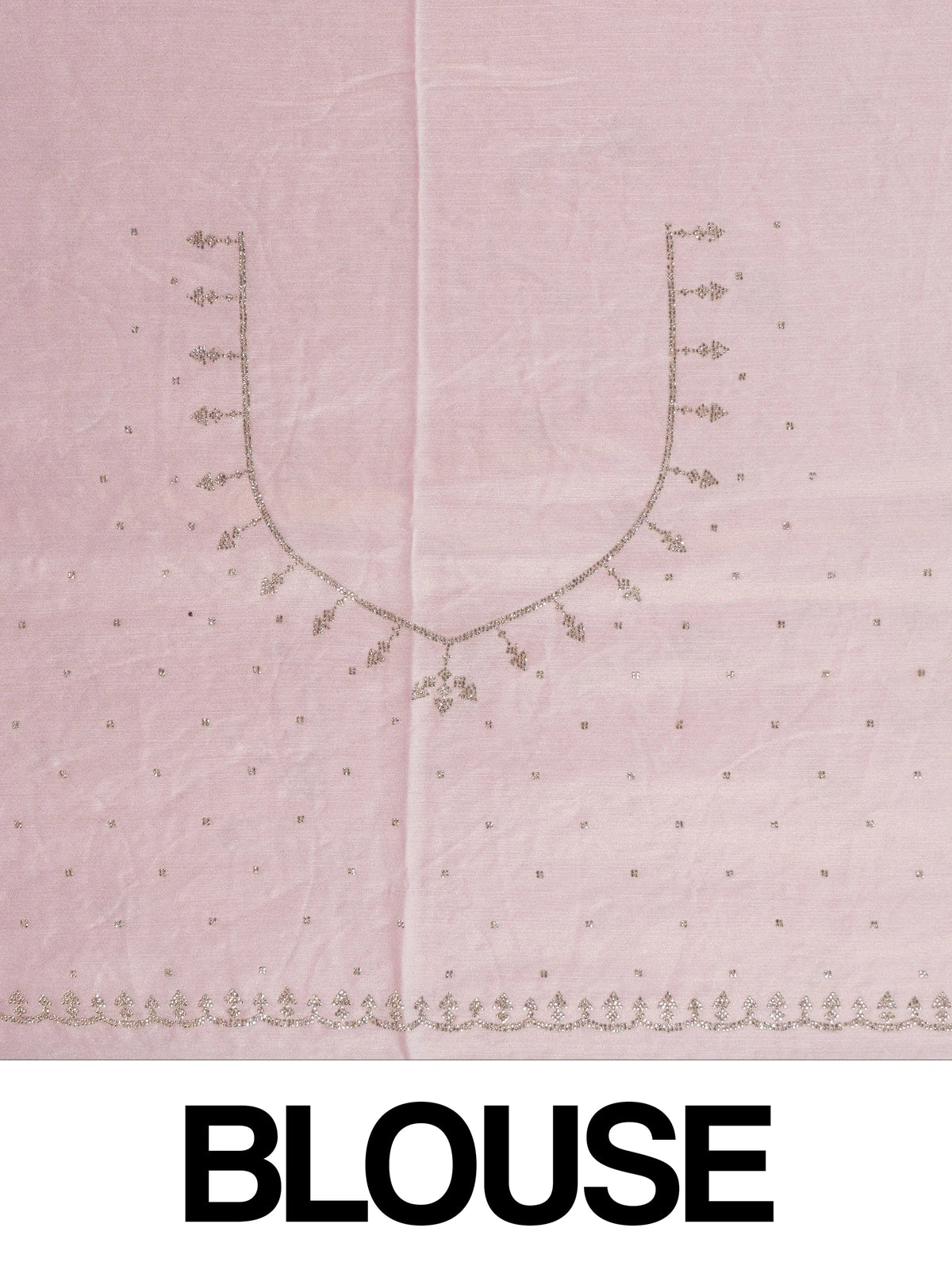 Soft pink designer saree with silver stonework floral vine embroidery and scalloped border