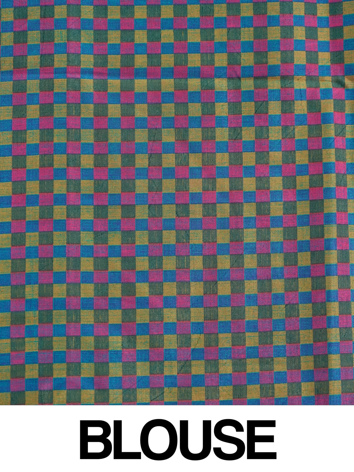 Peacock blue Dola silk saree with contrast multicoloured checked border and patterned pallu
