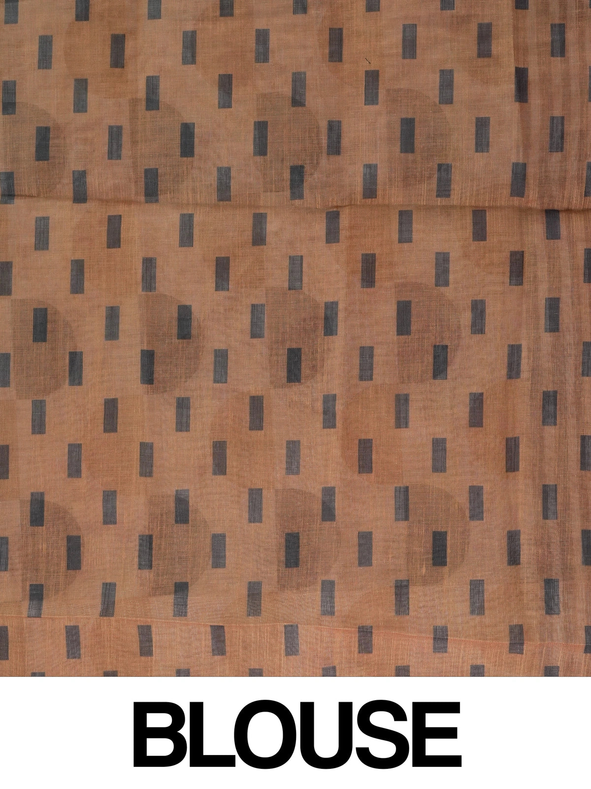 Cream and rust geometric print linen cotton saree with striped border and contrasting blouse