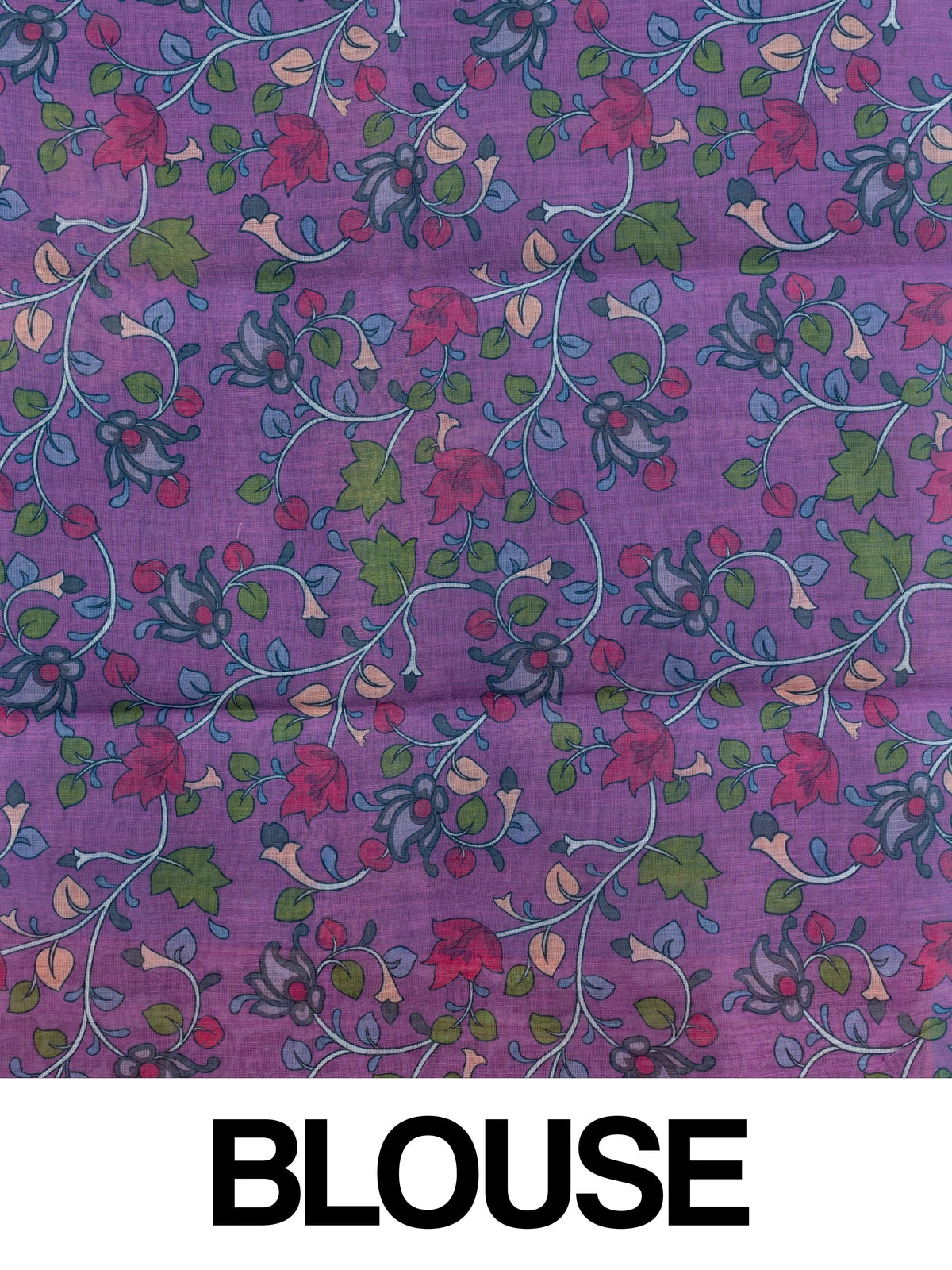 Turquoise blue linen cotton saree with white butterfly prints and a contrast purple Kalamkari pallu