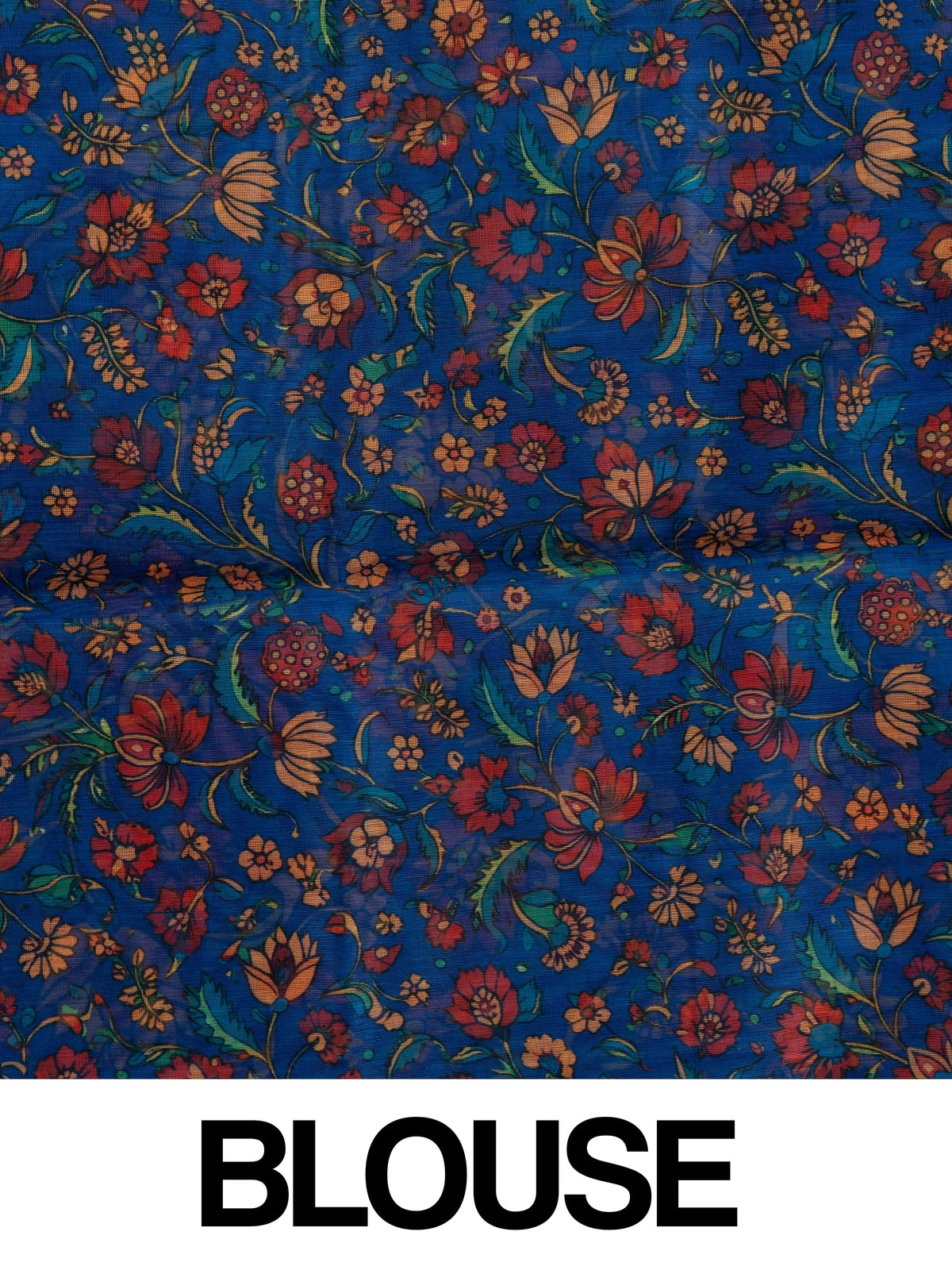 Green shibori linen cotton saree with contrast blue Kalamkari floral pallu and matching blouse