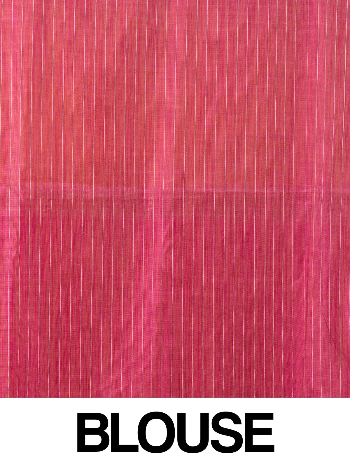 Orange linen cotton saree with white checks, contrast pink border with gold zari, and striped pink blouse