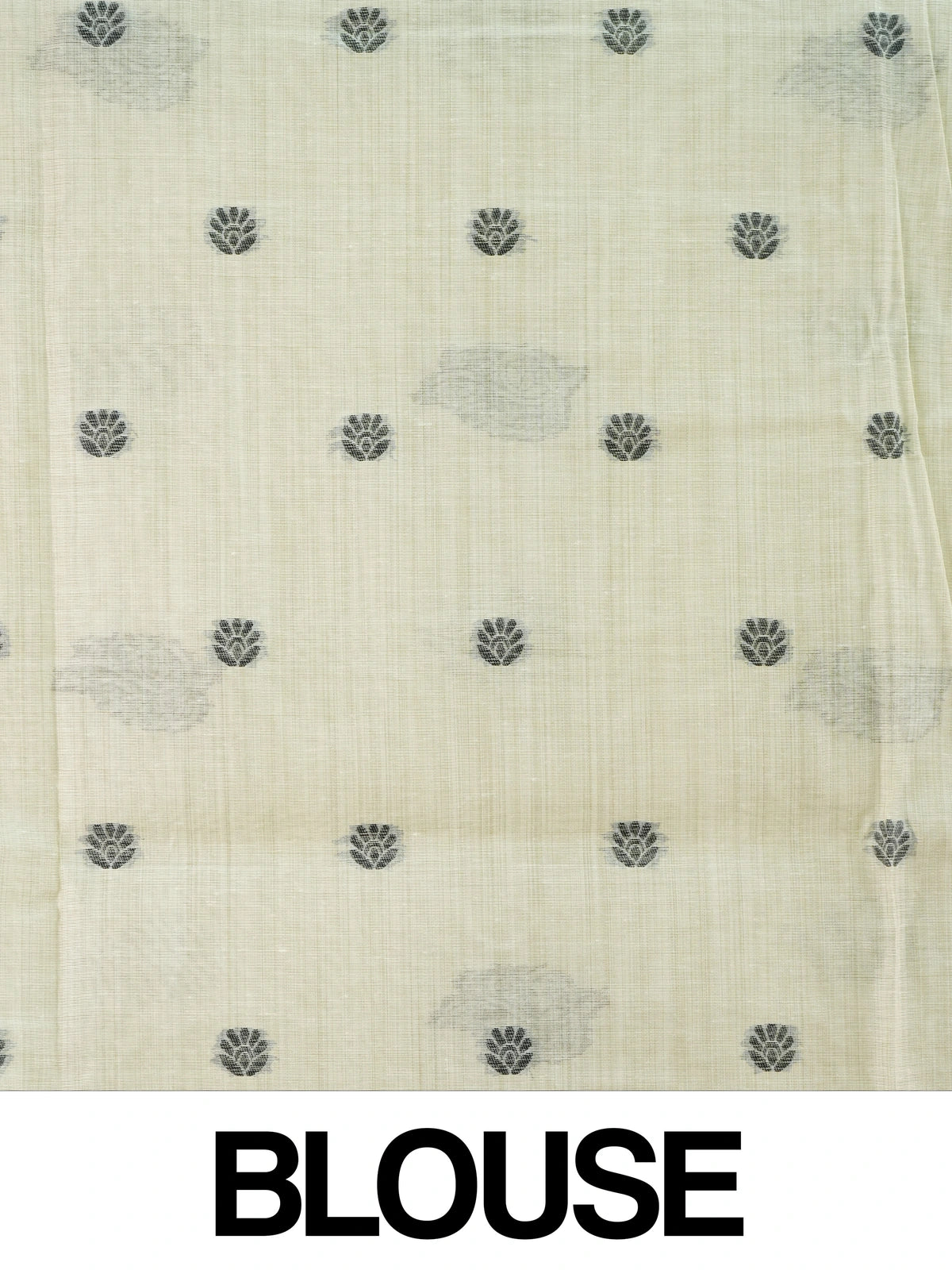 Cream linen cotton saree with grey floral border and peacock-deer motif pallu