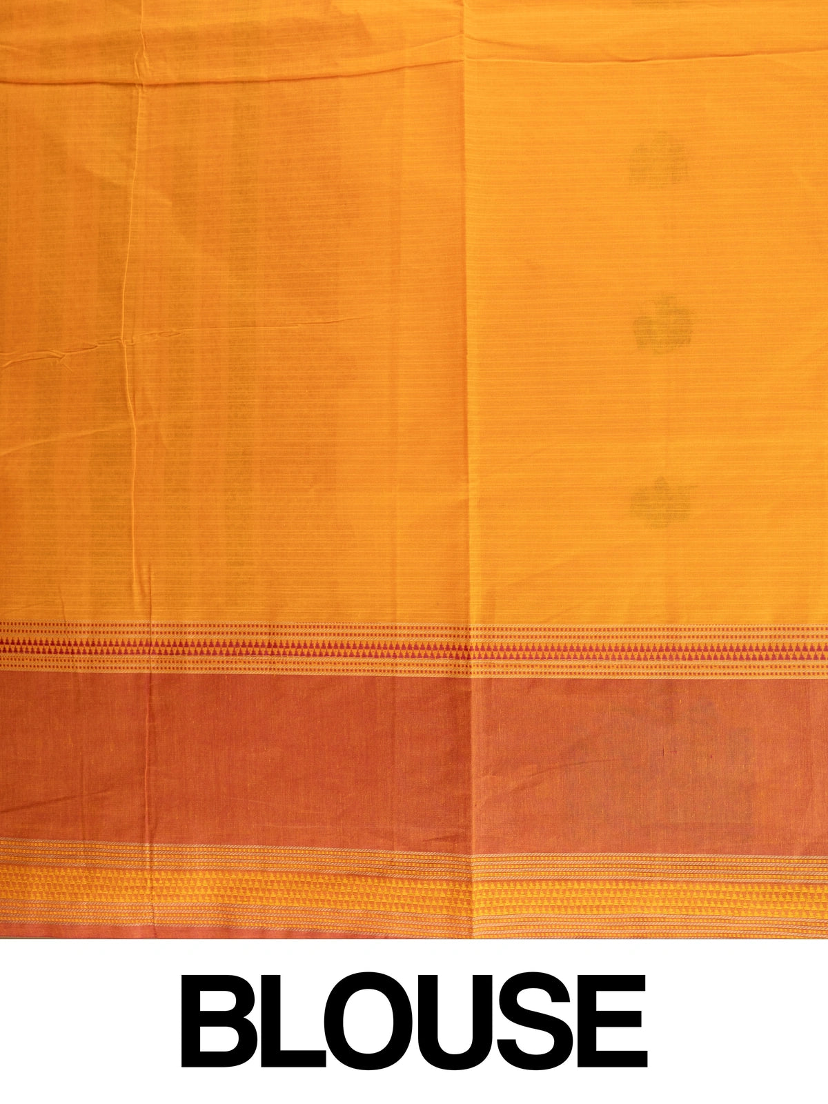 Mustard semi raw silk saree with contrast rust border and kolam-motif pallu