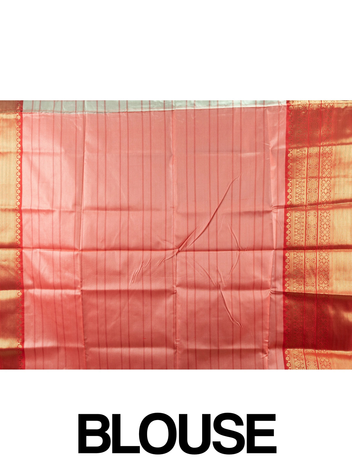 Grey and red checked Kanchi semi silk saree with gold zari border and peach pallu