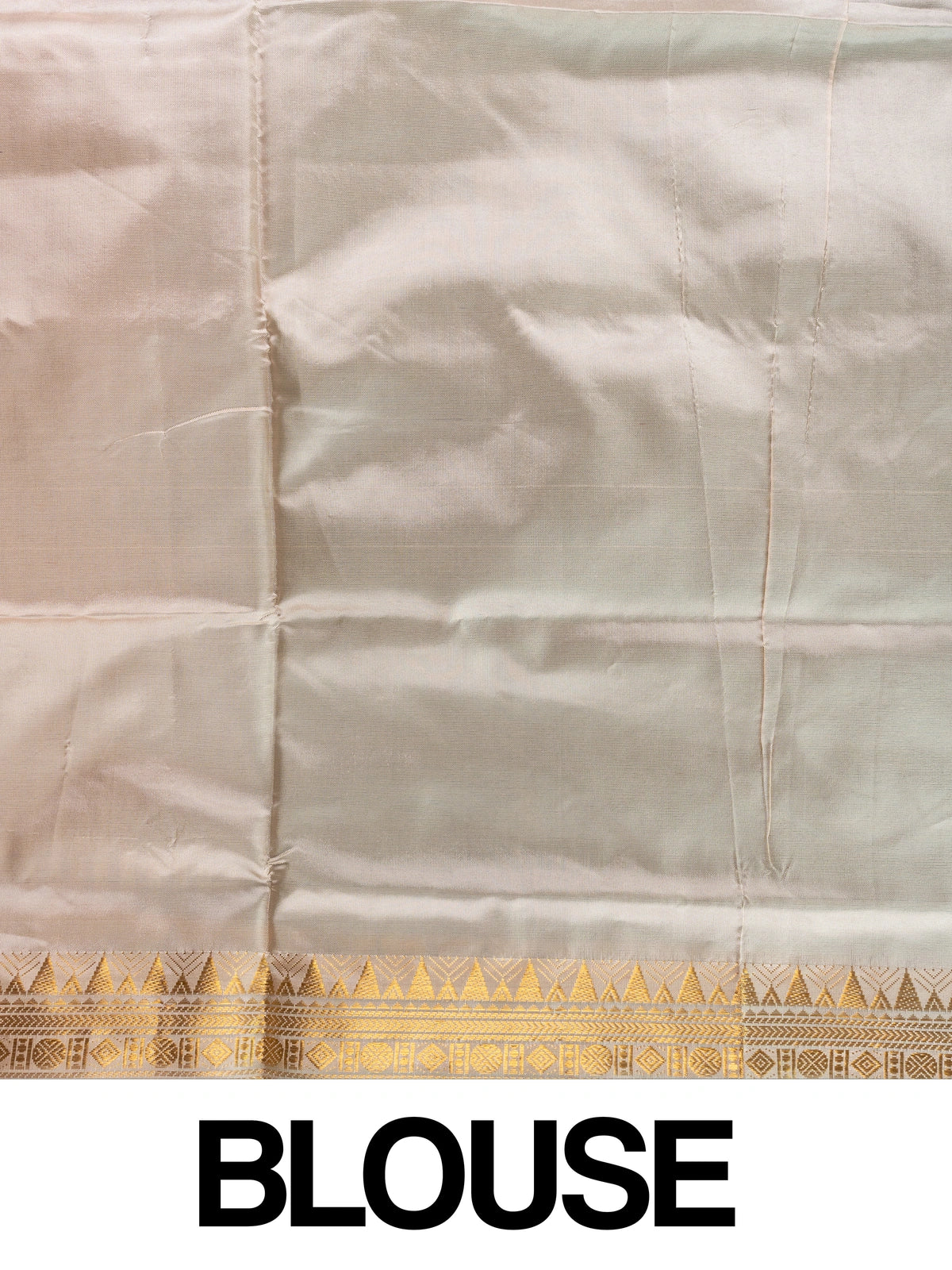 Green Banana Silk saree with gold temple zari border, paisley buttas and contrasting cream pallu