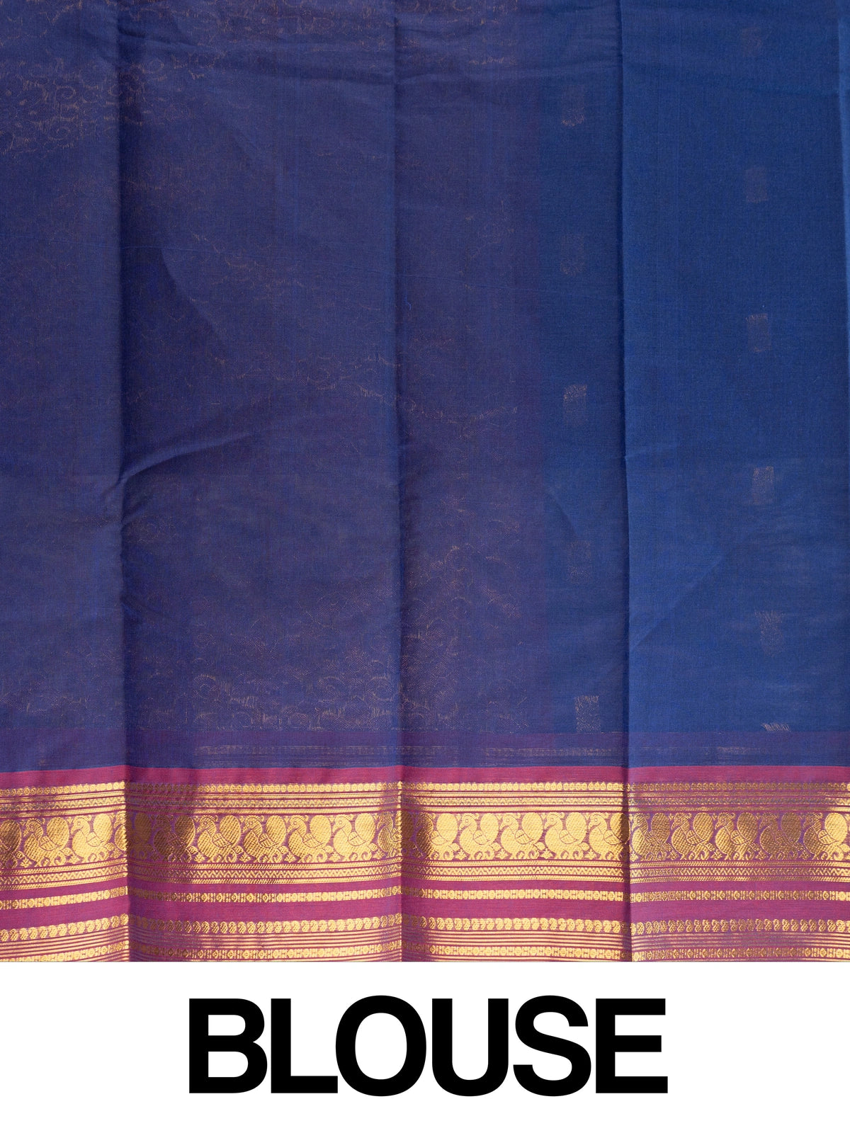 Navy blue Chettinad cotton saree with magenta gold zari border and yellow contrast blouse