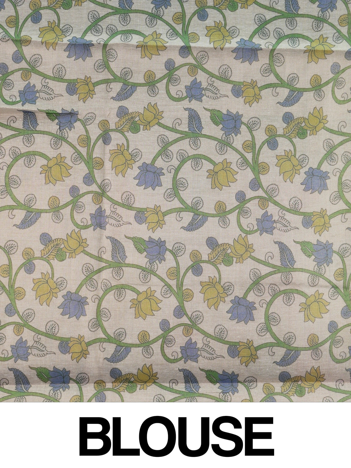 Lavender and cream checked linen cotton saree with Kalamkari peacock and floral printed pallu and border