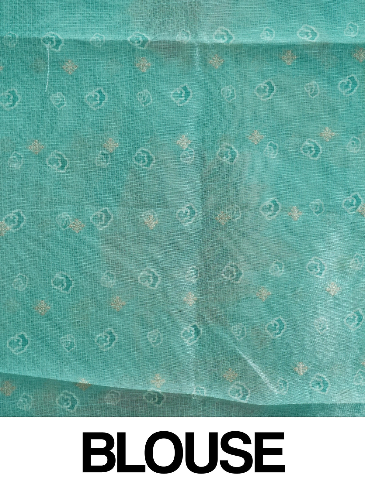 Turquoise semi tussar saree with green scalloped border and Kalamkari-style lotus and crane printed pallu