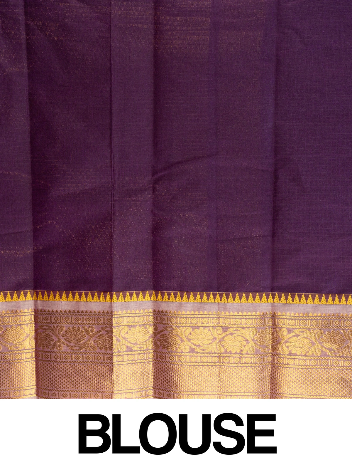 Purple Chettinad cotton saree with gold checked body and temple zari border