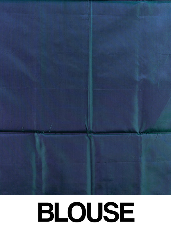 Mint green and blue Banana Silk saree with paisley buttas, contrast pallu and striped border
