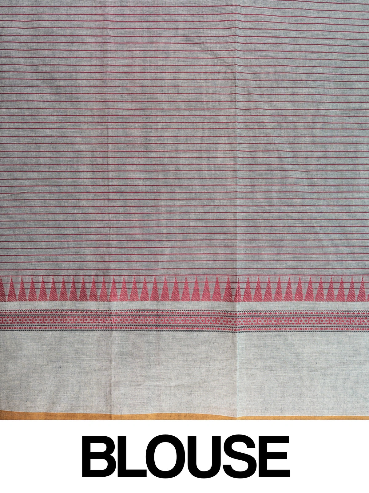 Grey linen cotton saree with maroon pinstripes, mustard contrast border, and paisley woven pallu