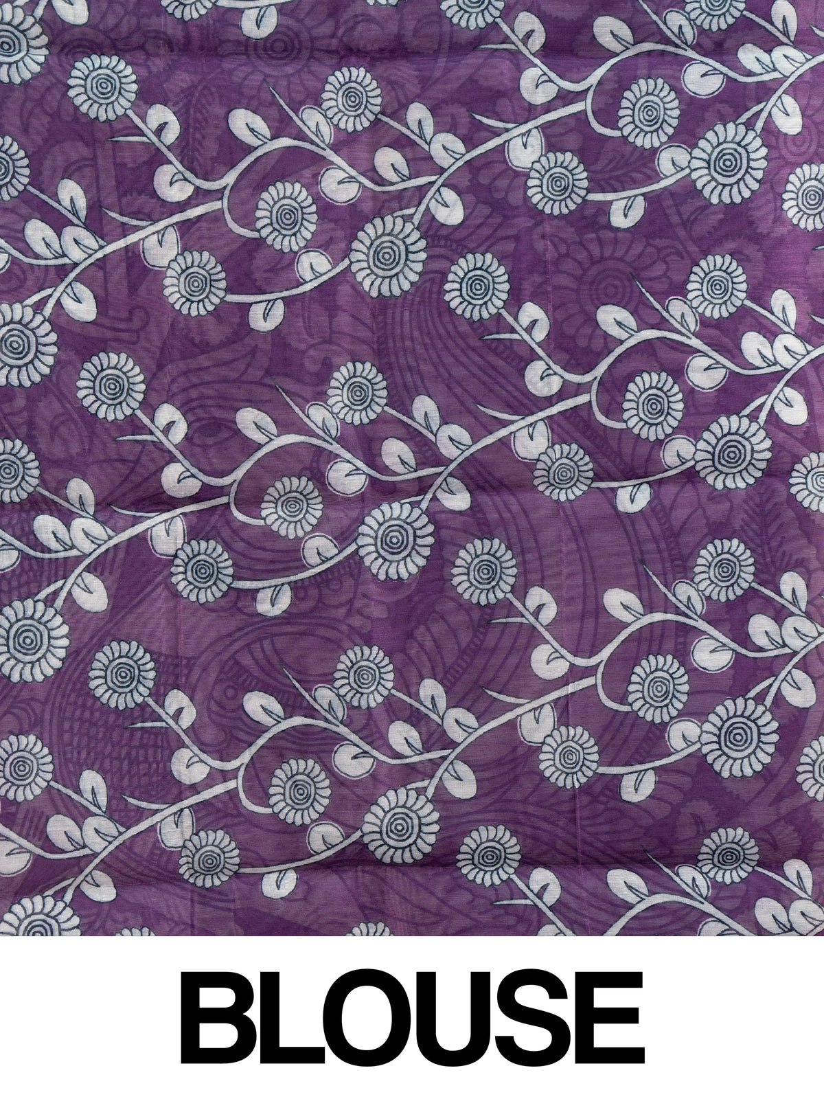 Purple linen cotton saree with white Kalamkari peacock pallu and copper zari border