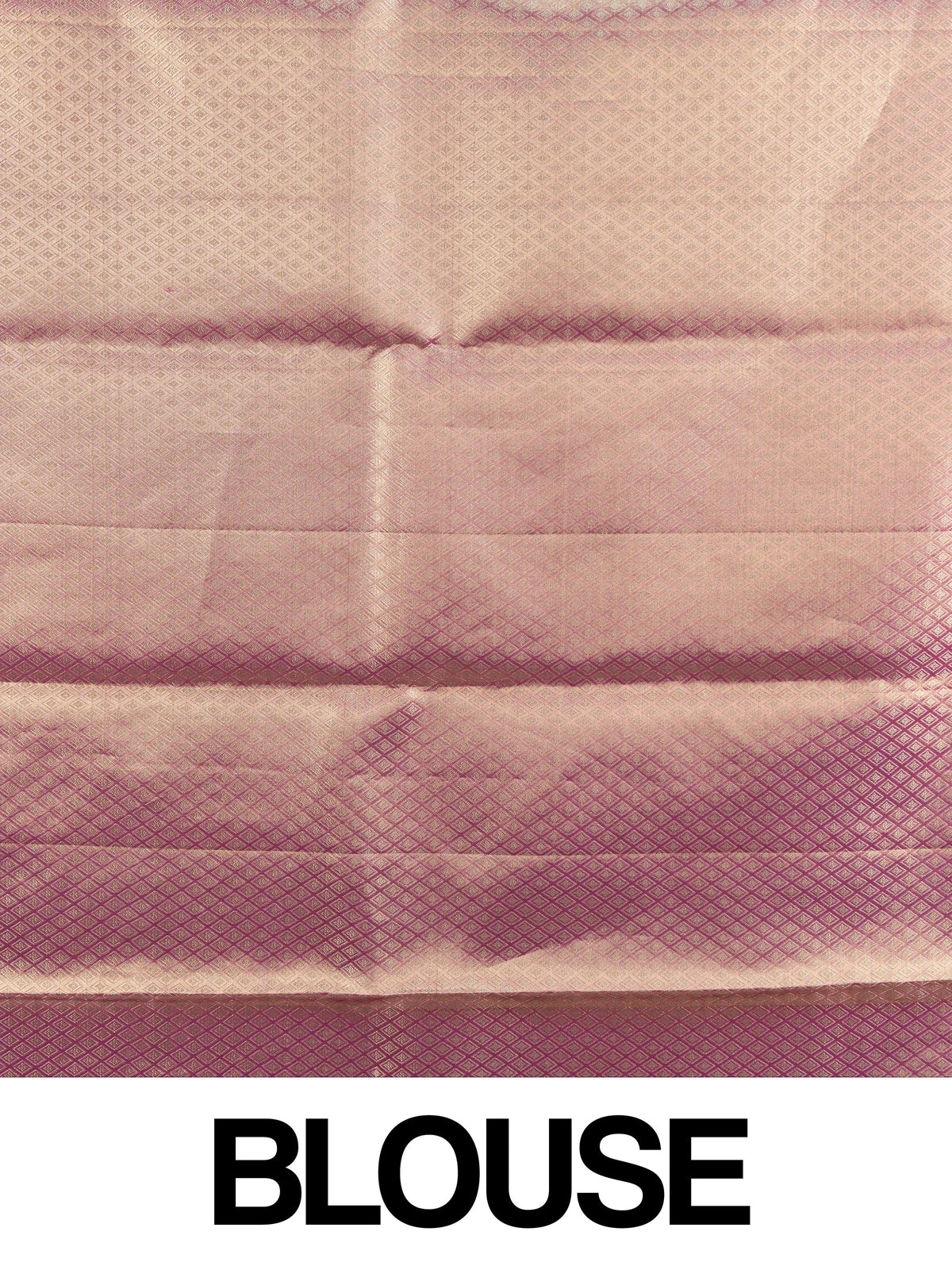 Rose gold and purple pure Kanchipuram silk saree with gold zari floral jaal body and contrast purple peacock border