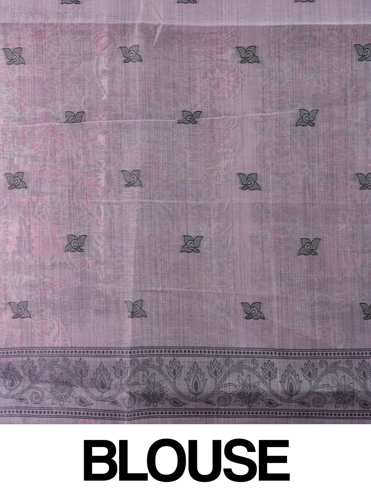 Lavender and grey Linen Cotton saree with tropical floral print and kalamkari elephant pallu