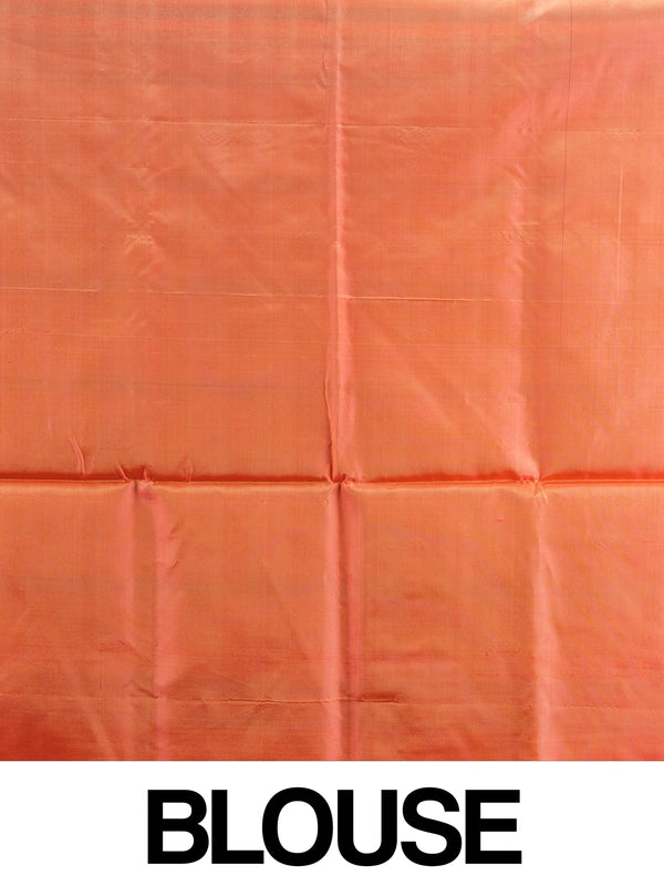 Multicolour checked banana silk saree with contrast orange striped pallu and buti motifs