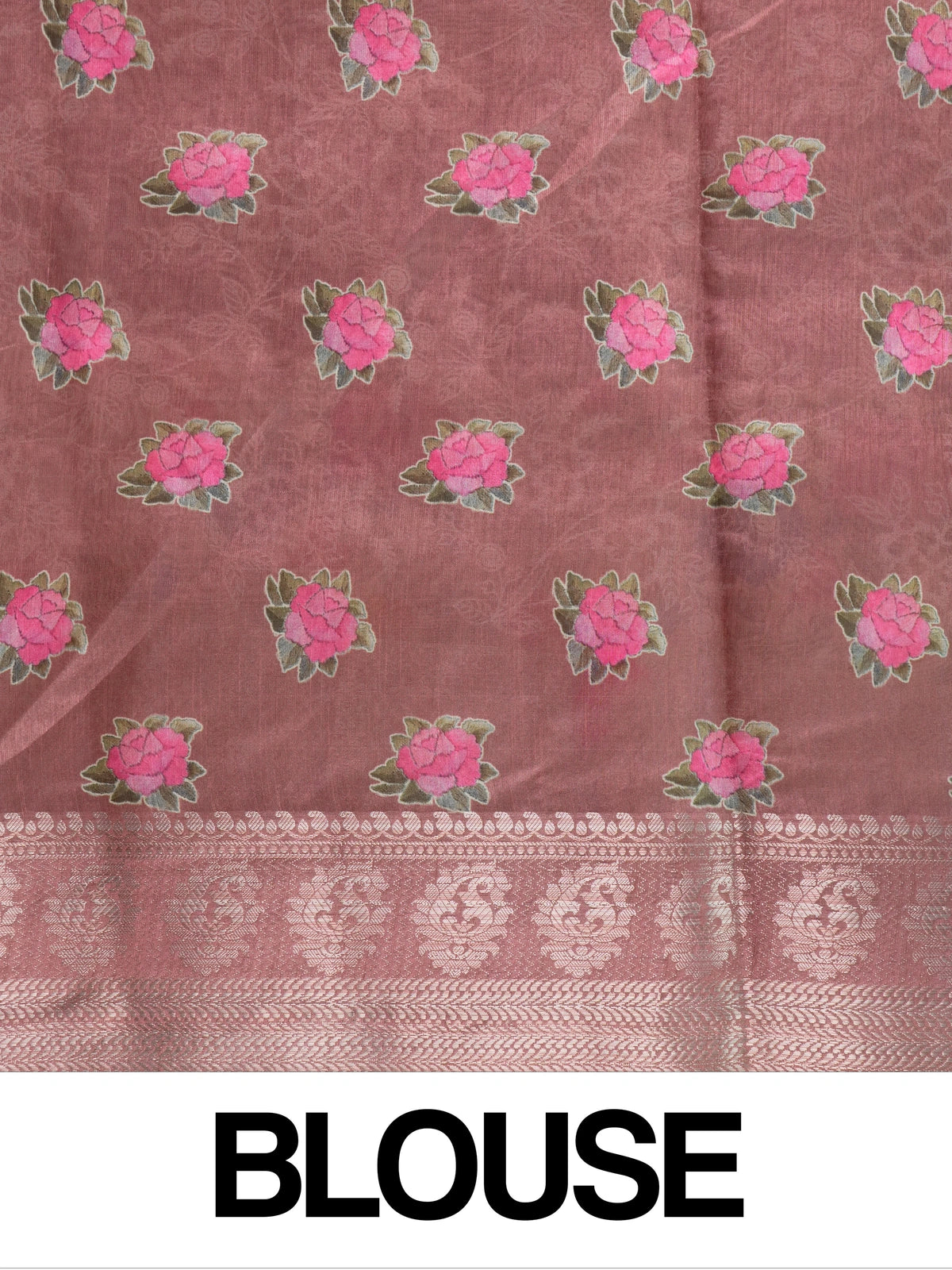 Dusty rose-pink designer saree with tonal floral embroidery and multicolour cream floral border
