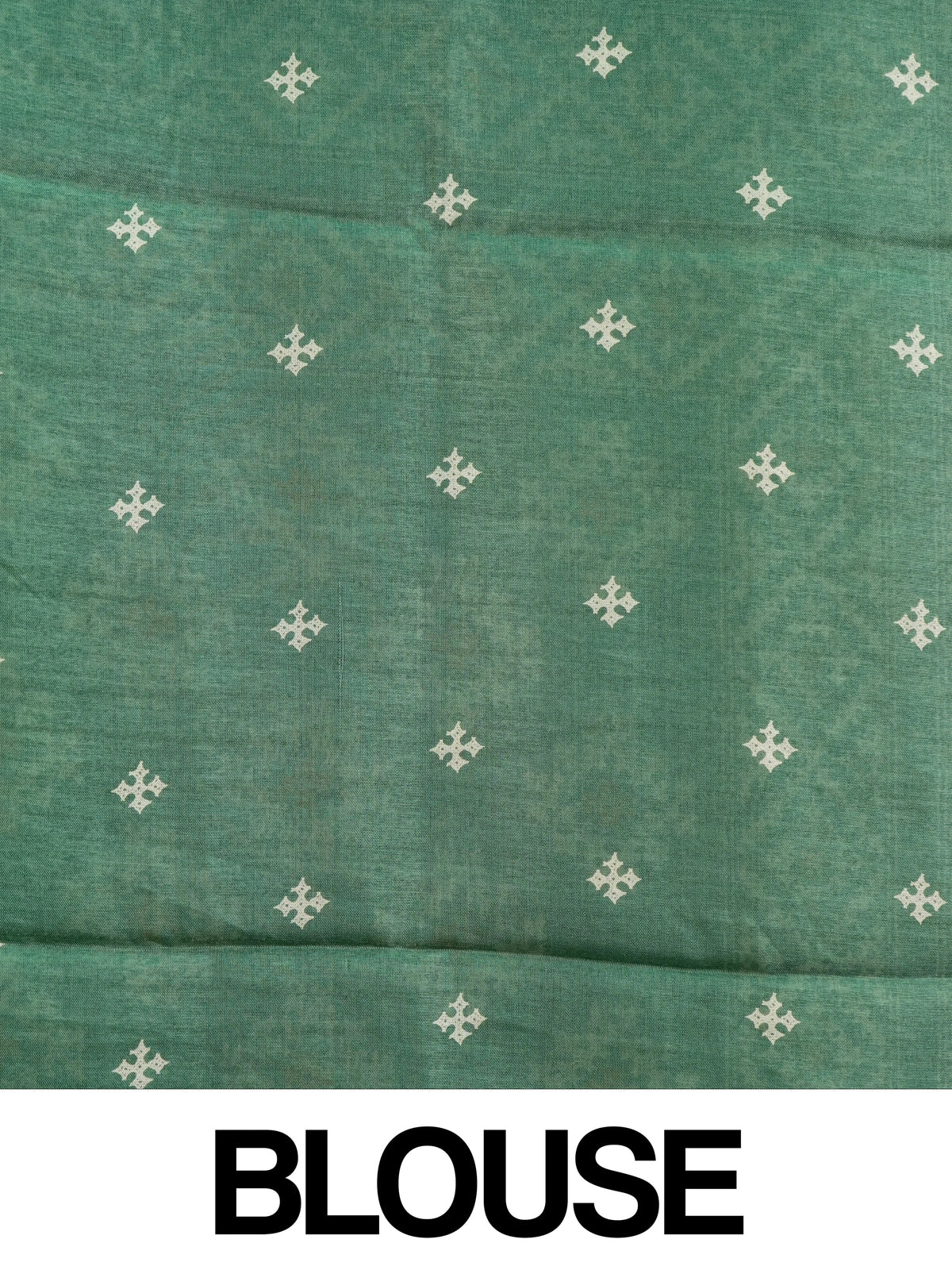 Sea green designer saree with cream tribal Warli print and gold zari border