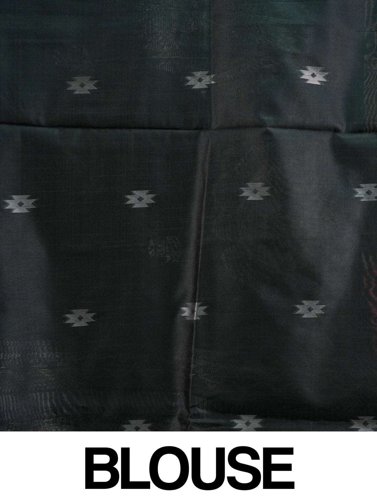 Black semi tussar saree with silver zari floral medallions and temple-design border