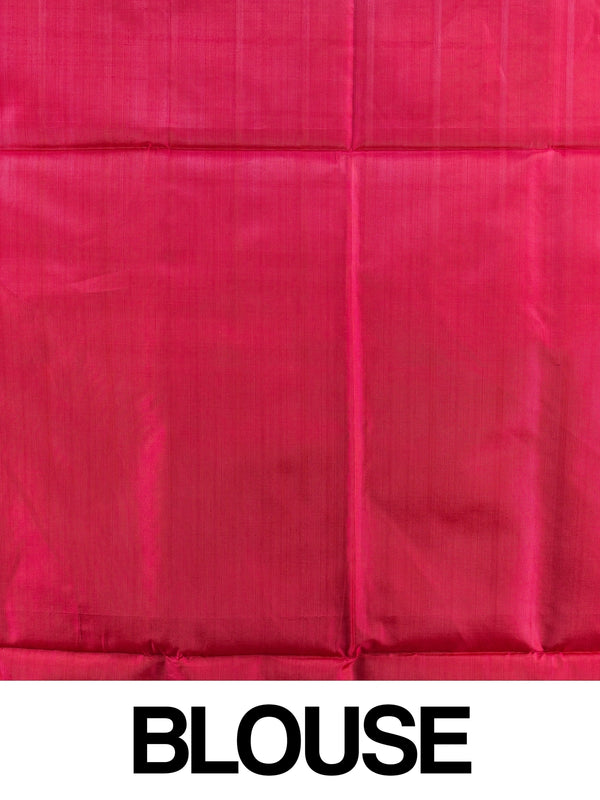 White Banana Silk saree with red windowpane checks and contrast pink-red zari pallu