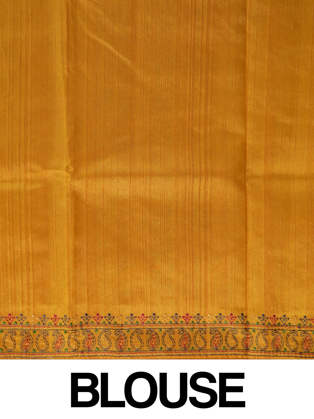 Mustard yellow semi tussar saree with allover multicolour floral embroidery and embroidered pallu