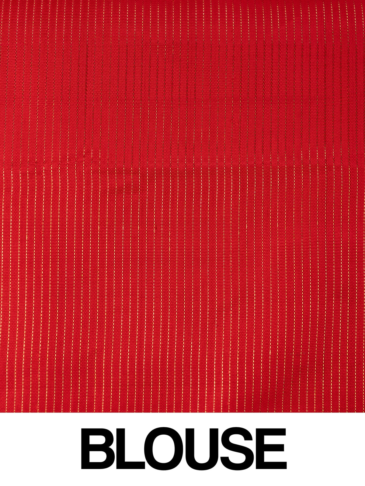 Red pure Kanchipuram silk saree with gold zari buti body, contrast temple-style gold border and paisley zari pallu