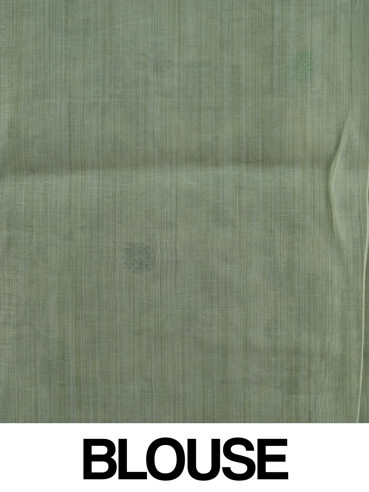 Sage green floral printed linen cotton saree with grey dotted border and tree-motif pallu