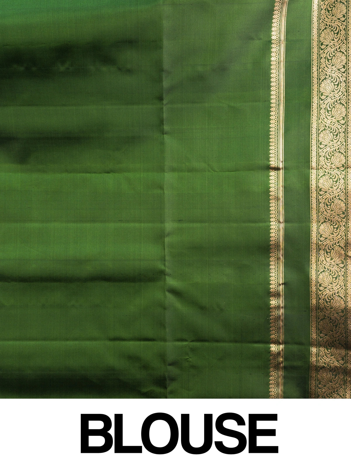 Dark green soft silk saree with gold zari floral border and buttis
