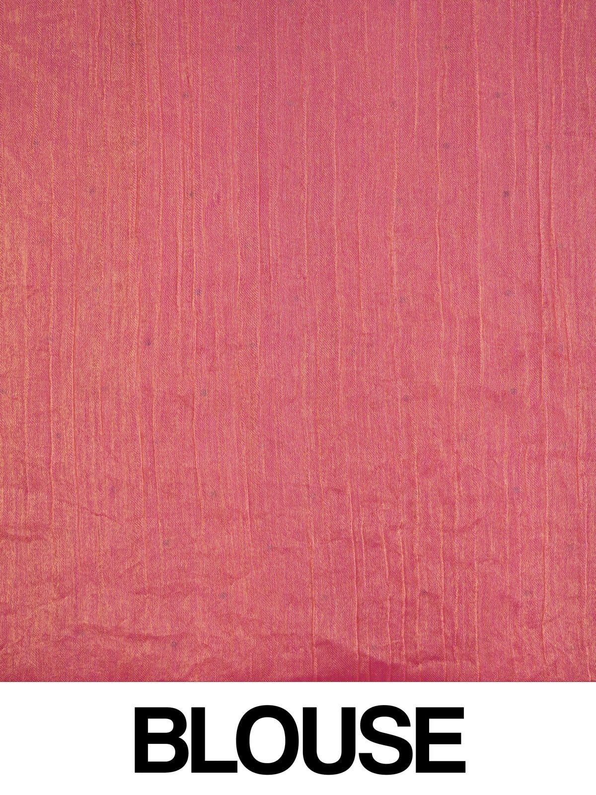 Pink and gold designer tissue saree with scattered stone work, multicolour floral prints and a stone-studded scalloped border.