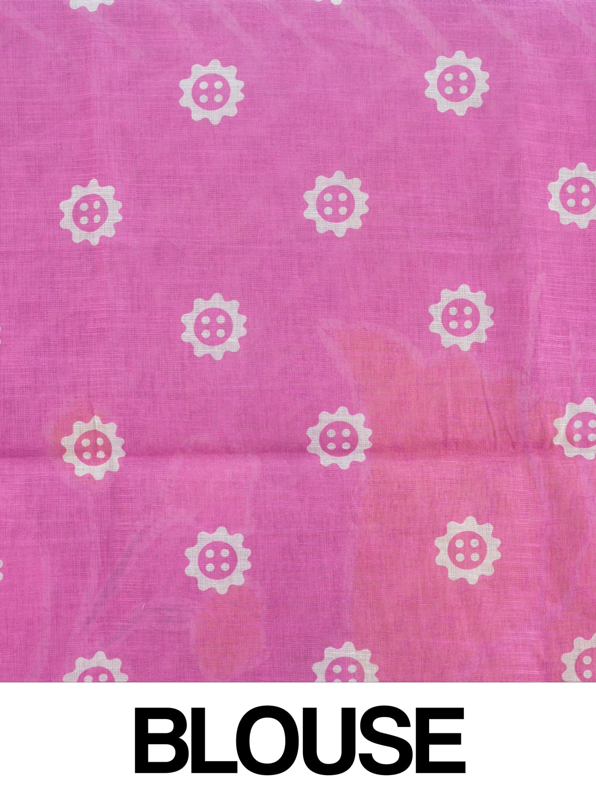 Pink and white leheriya linen cotton saree with batik floral pallu and gold zari border