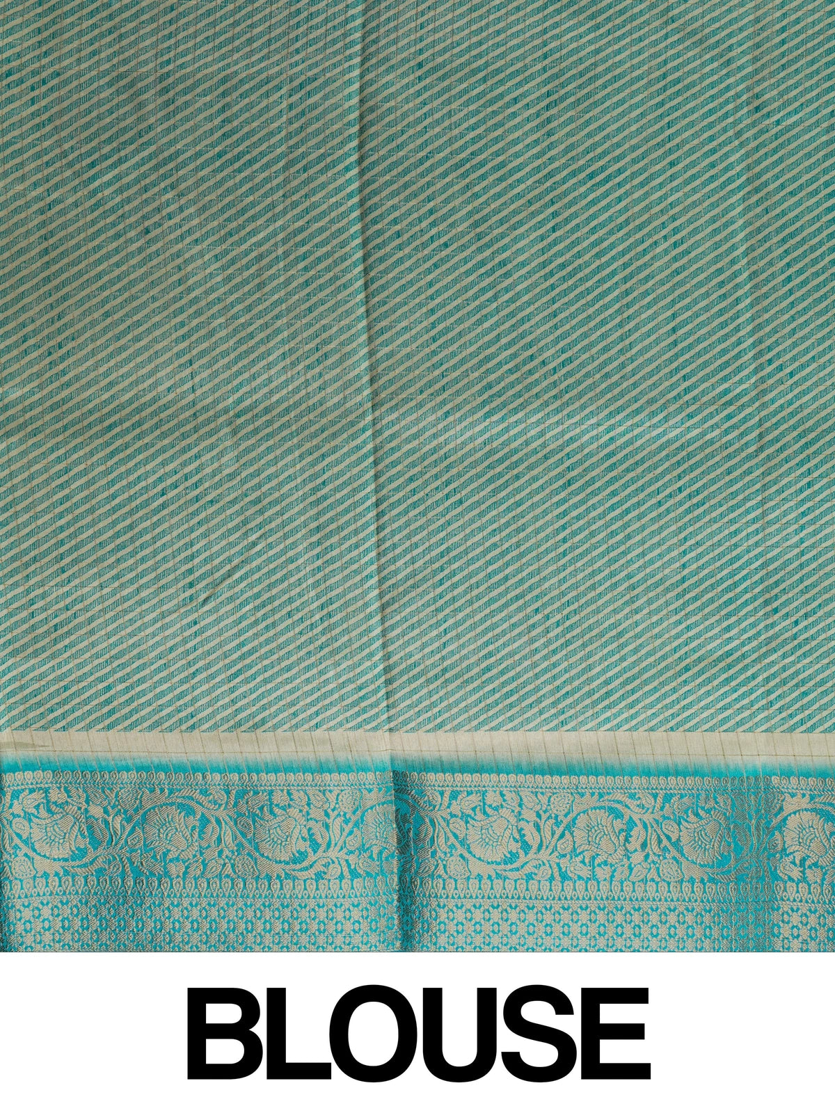 Cream Dola silk saree with multicolour floral print and turquoise zari border