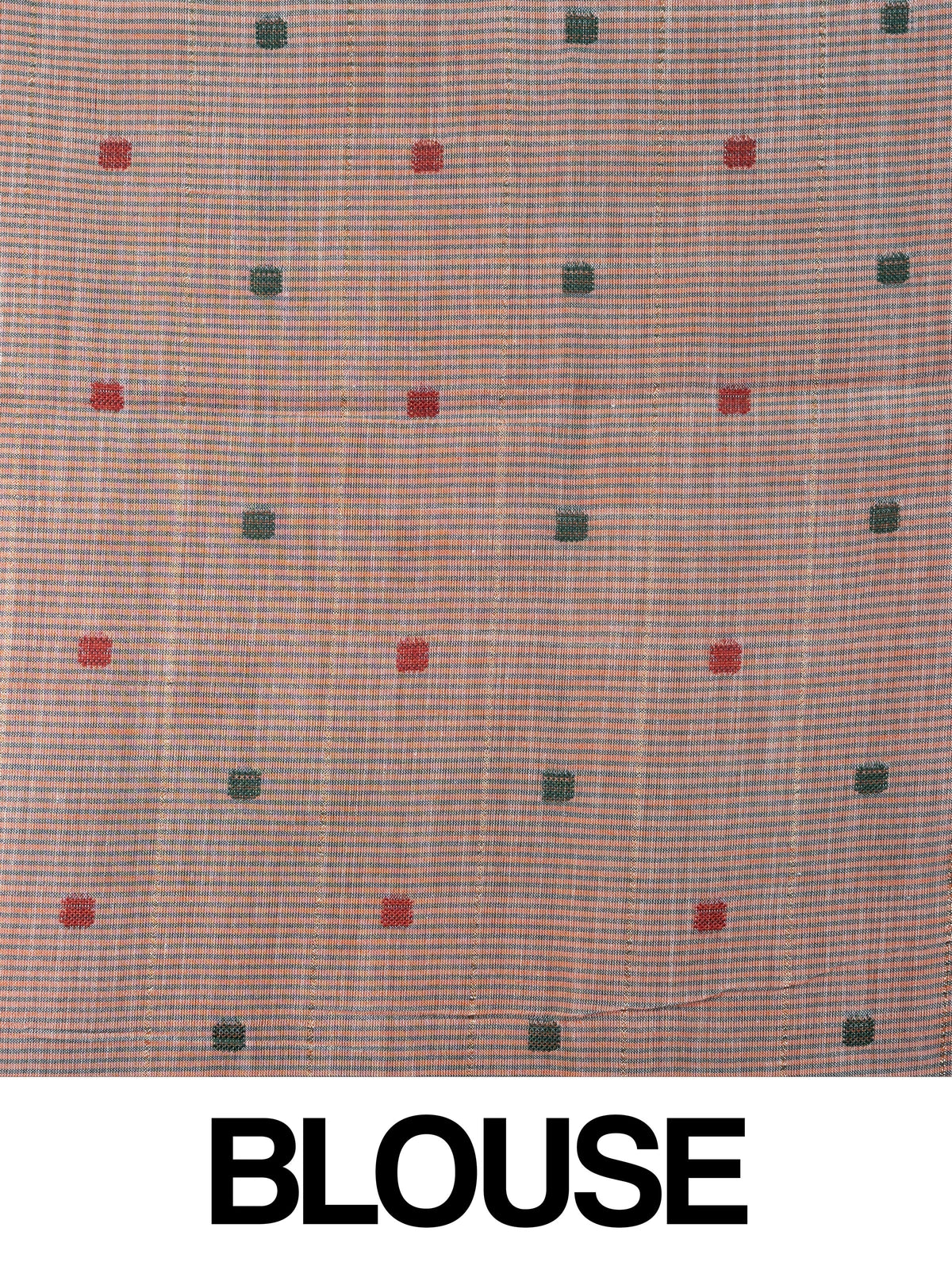 Peach and grey linen cotton saree with woven checks, buttis and contrast border