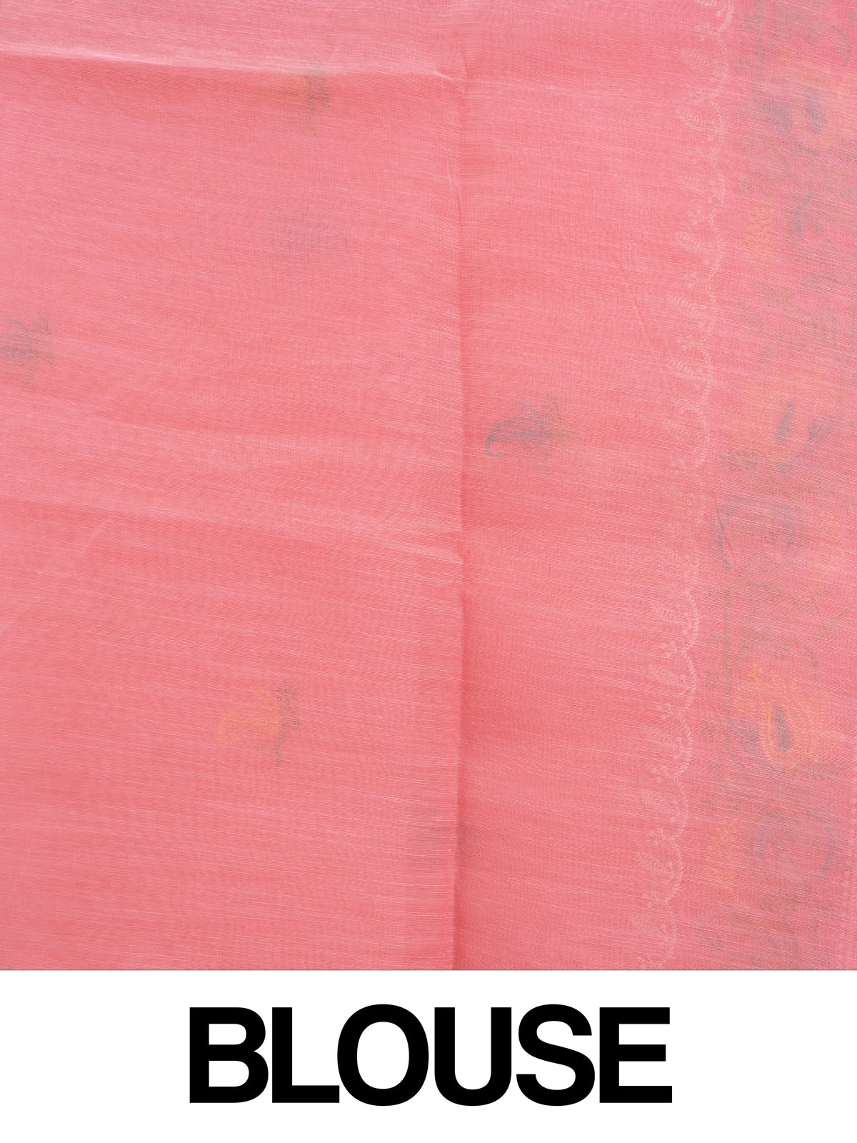 Pink linen cotton saree with embroidered paisley buttas, floral pallu and silver zari border