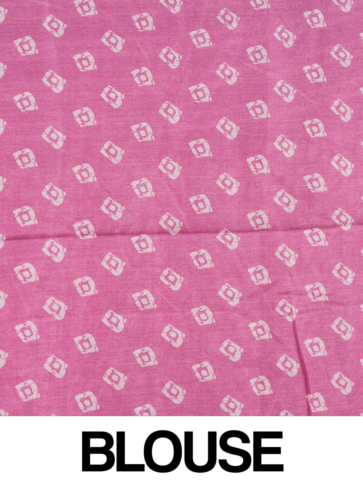 Pink and white batik print cotton designer saree with gold zari border