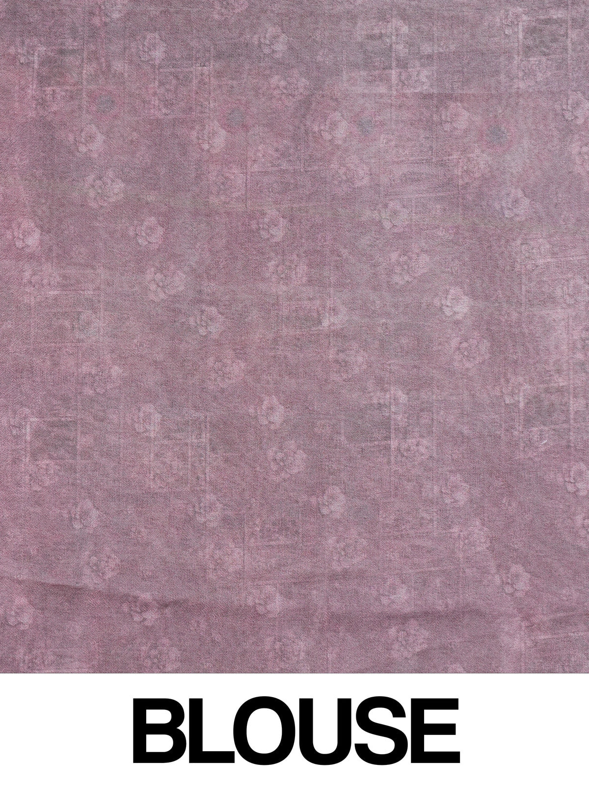Dusty mauve floral printed designer saree with gold zari border and patchwork pallu