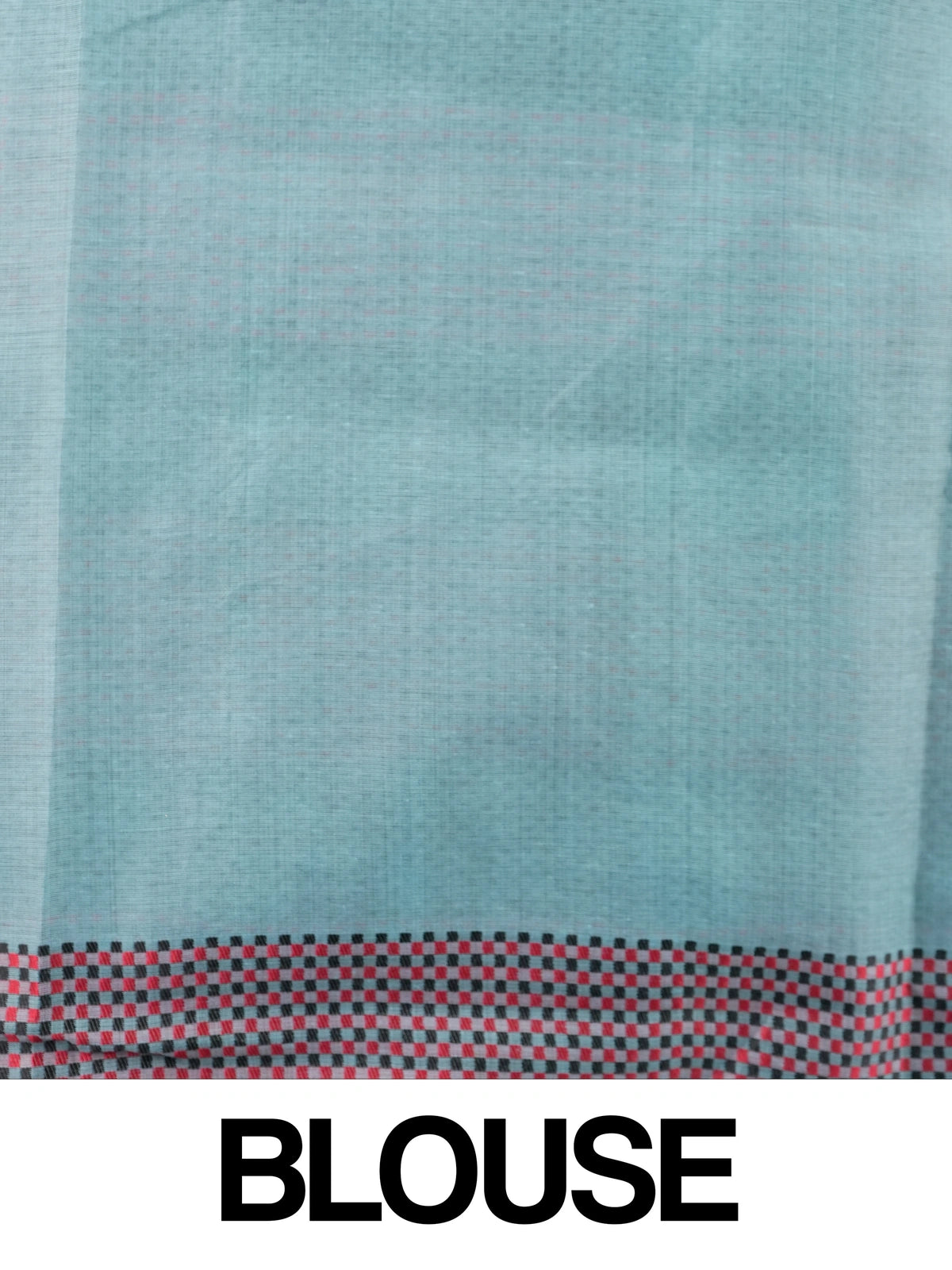 Aqua blue linen cotton saree with pink kantha paisley embroidery and contrast striped border