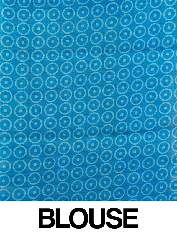 Peacock blue linen cotton saree with cream checked body, silver zari border and printed pallu