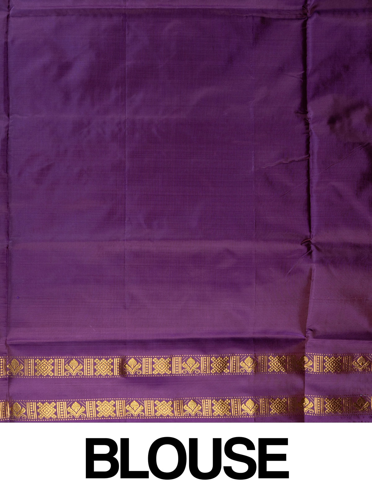 Peach banana silk saree with purple contrast border and gold zari pallu