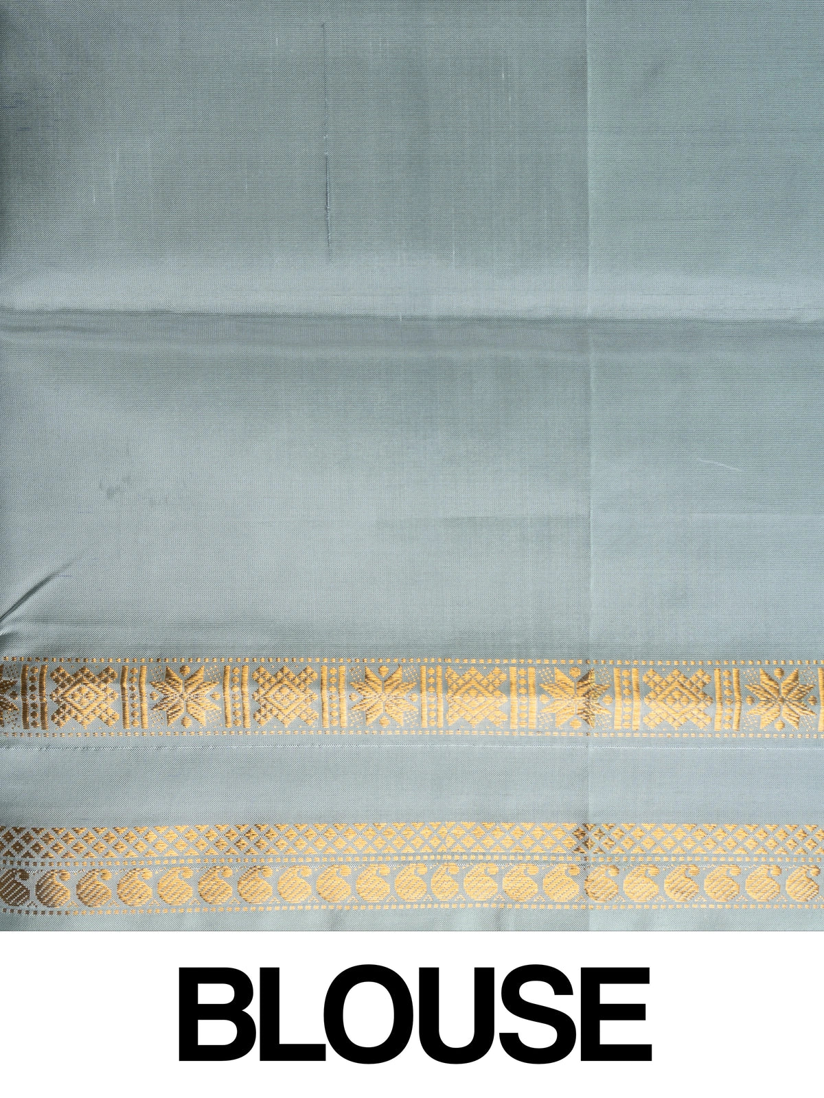 Navy blue banana silk saree with gold zari border and contrast grey pallu