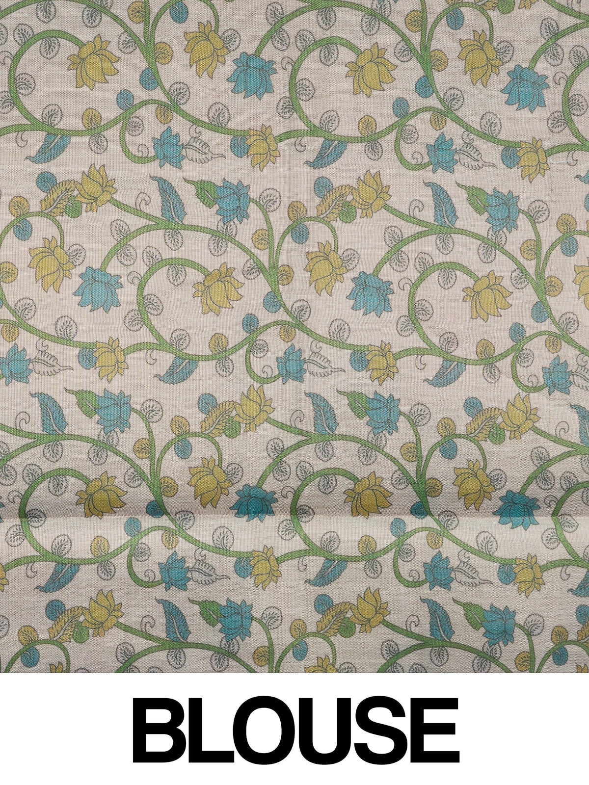 Teal blue and cream linen cotton saree with checked body and Kalamkari peacock printed pallu
