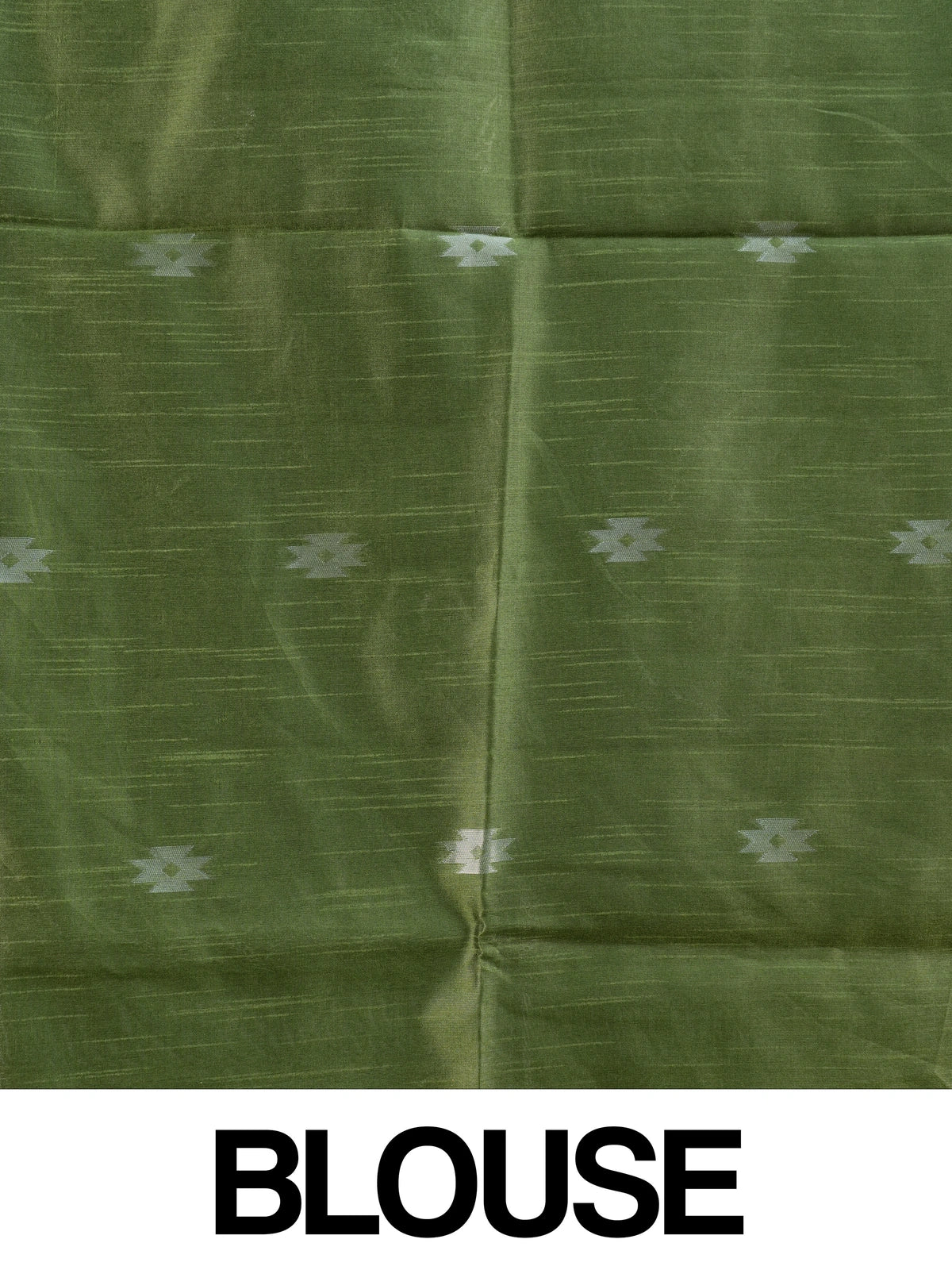 Olive green semi tussar saree with silver zari floral motifs and temple border