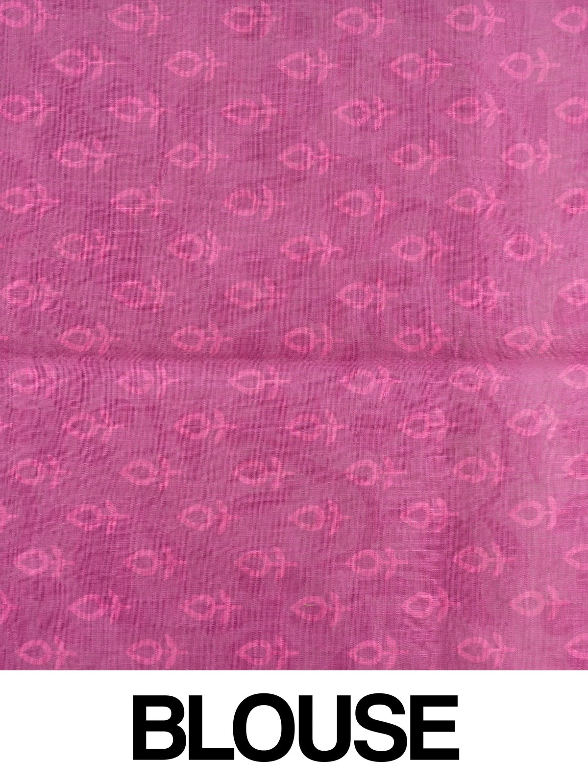 Pink and white linen cotton saree with floral print pallu and gold zari border