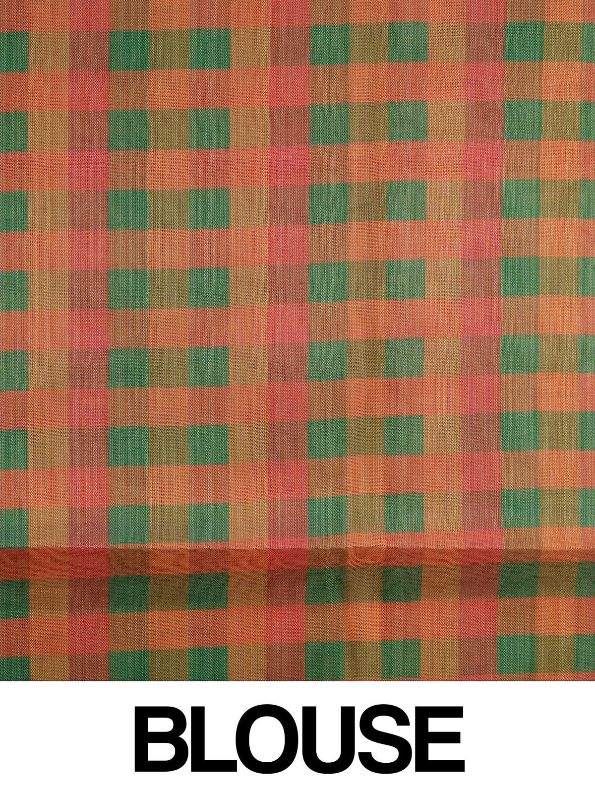 Cream linen cotton saree with multicoloured checked border, scattered square motifs and checked pallu
