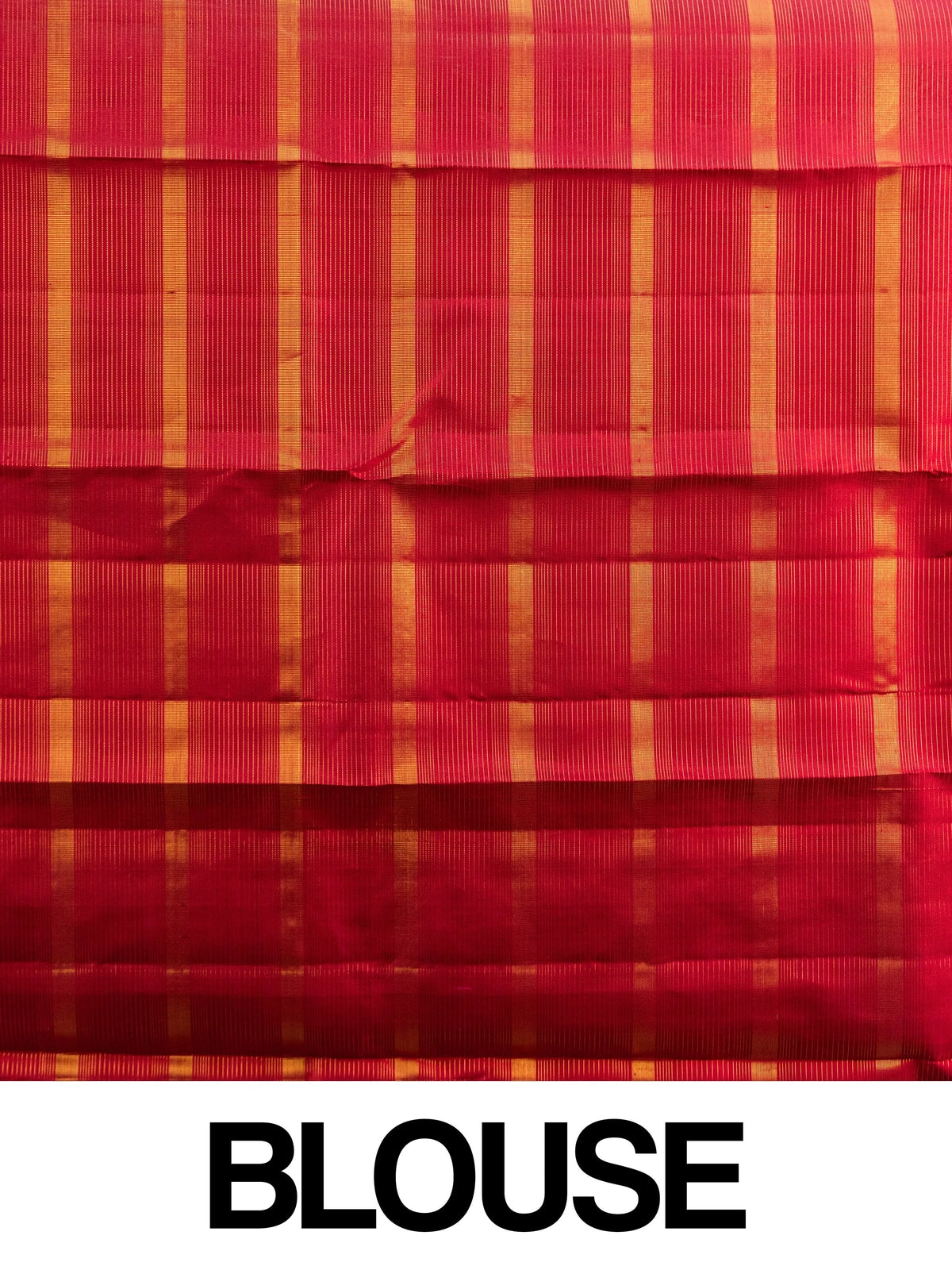 Red and gold pure Kanchipuram silk saree with checked body, gold zari buttas and ornate temple zari border