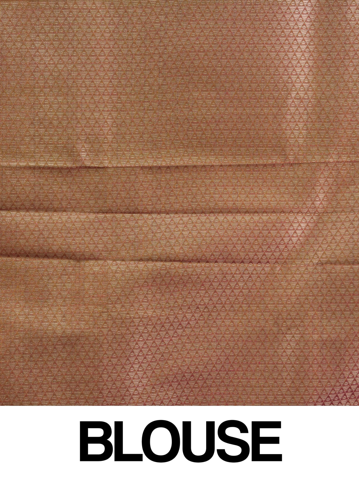 Orange semi silk saree with gold zari buta motifs and contrast copper-gold zari border and pallu