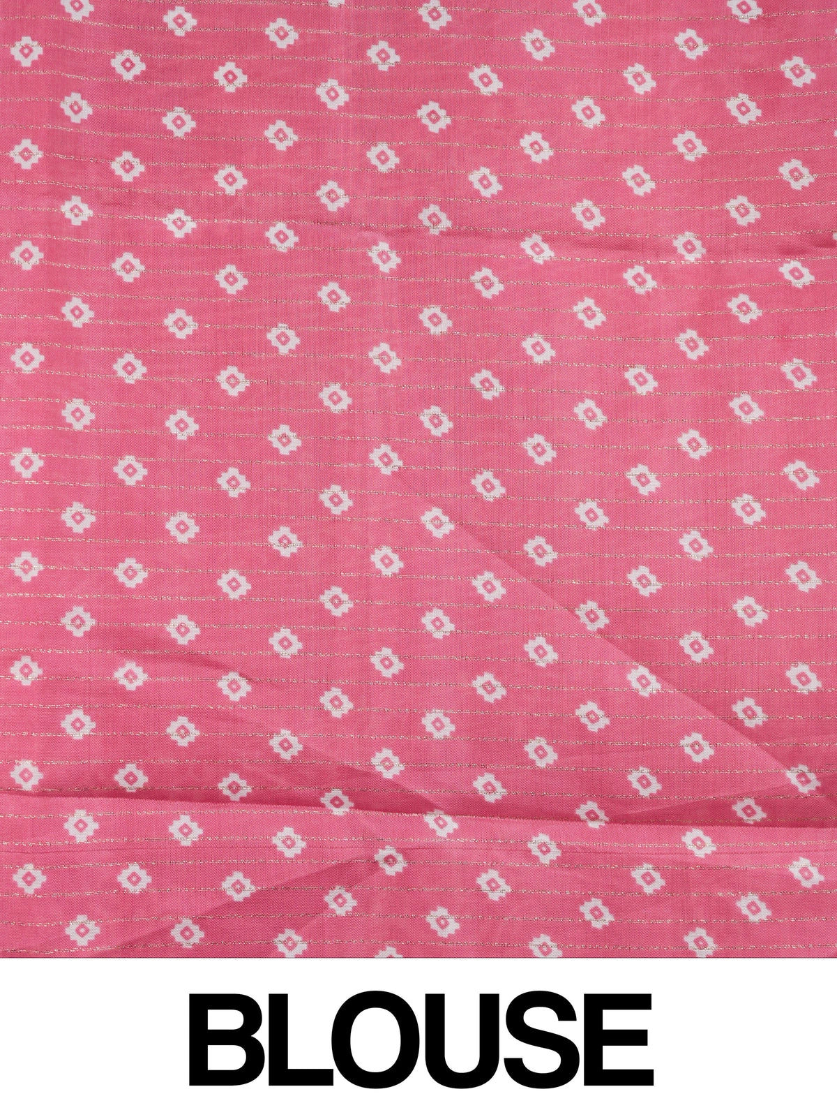 Pink and white chevron print designer saree with gold zari border and tree-motif pallu