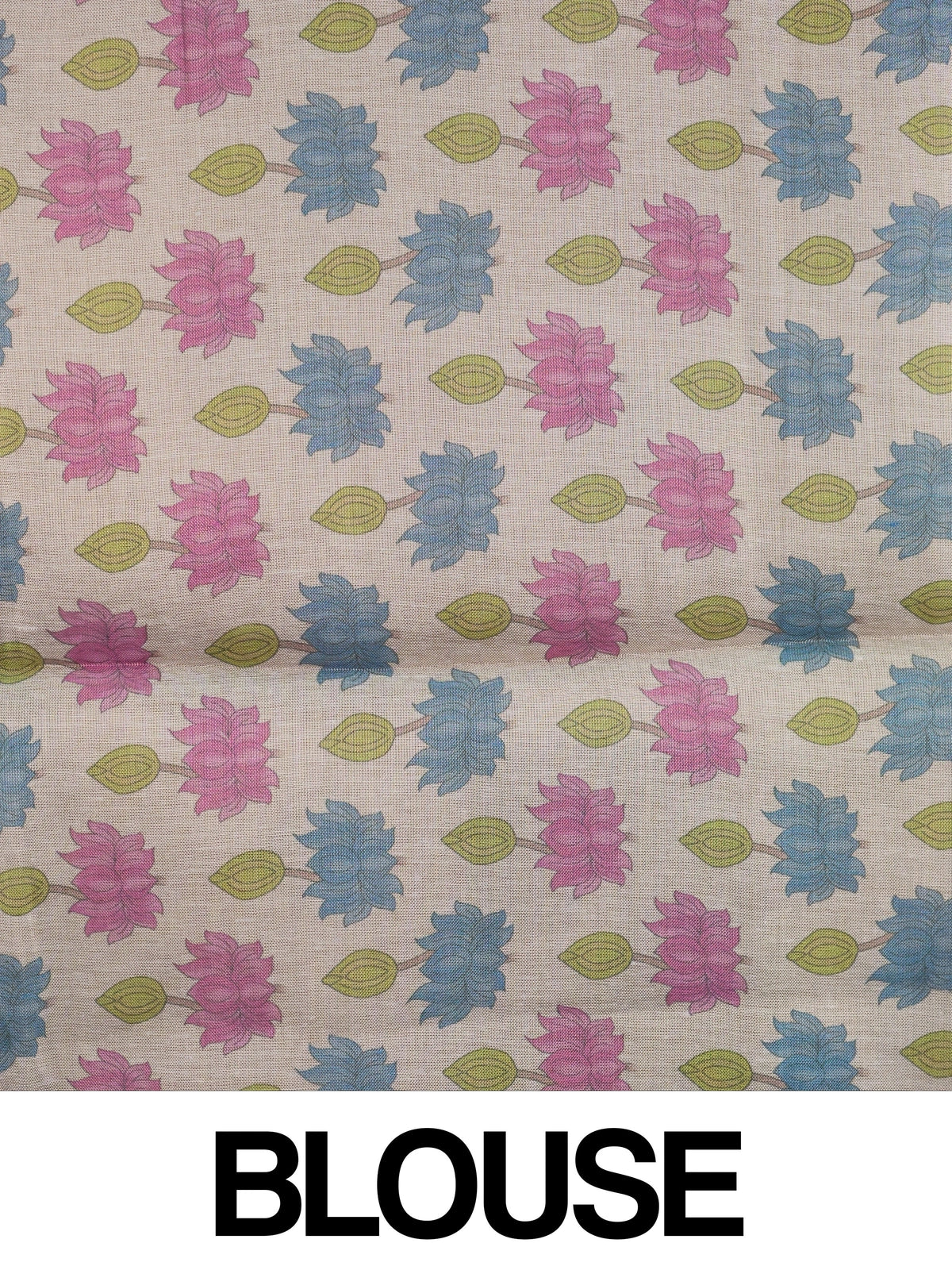 Pink and cream linen cotton saree with checked body, temple border and Kalamkari peacock pallu